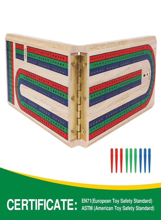 GOTHINK Folding Cribbage Board Game Set, Classic Wooden Cribbage Boards Game for Family Fun, 9 Multi-Colored Pegs, 3 Tracks, Red Green Blue Pegs for 2-3 Players - Image 3